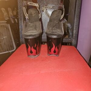 Pleaser Black and Red Flame Heels